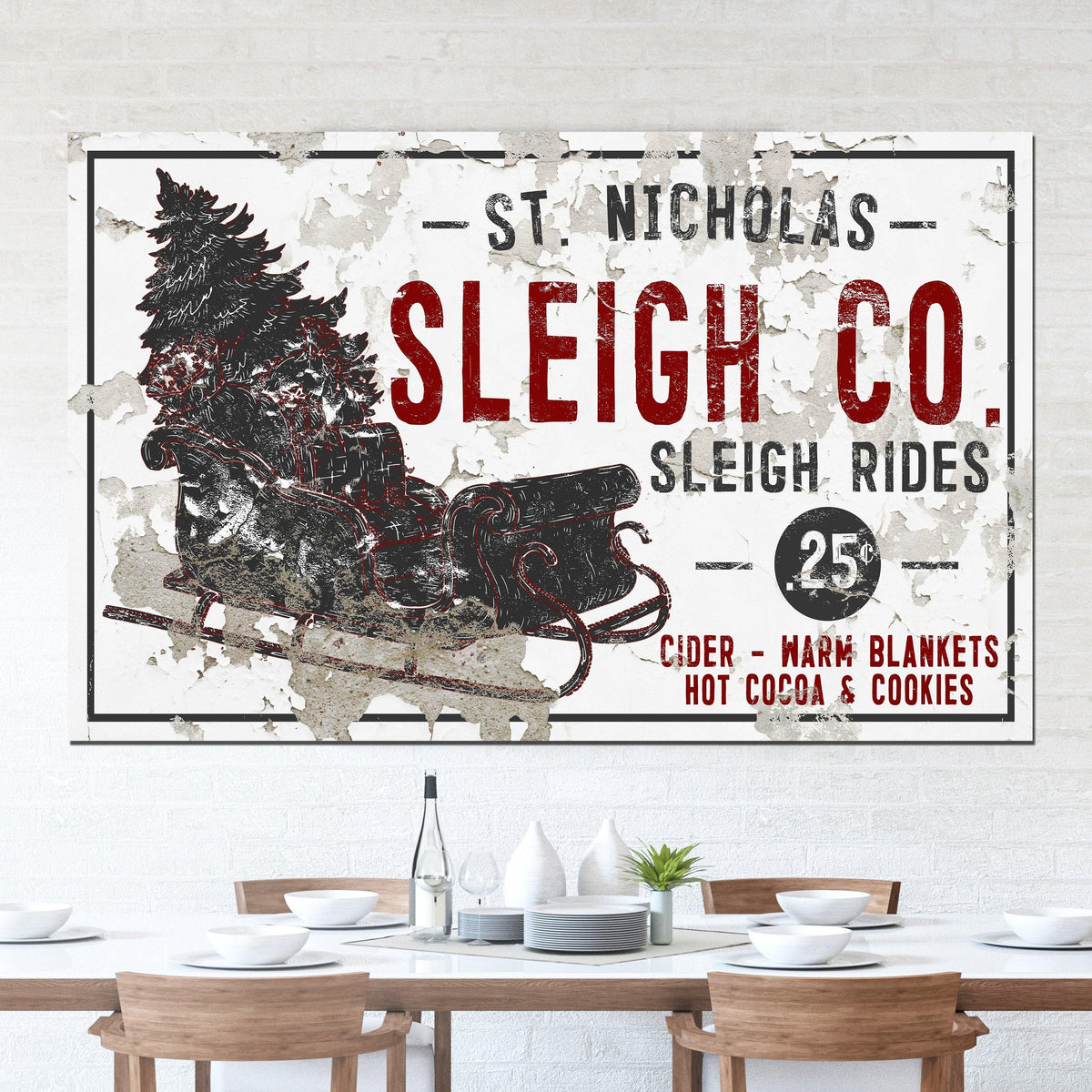 Festive farmhouse sleigh sign for authentic Christmas decor.