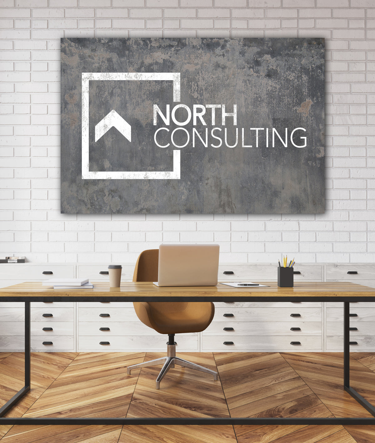 Distress Grey Business Logo Sign Wall Art Canvas Print - LT7