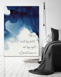 Walk By Faith Blue Watercolor Inspirational Canvas Modern Wall Art