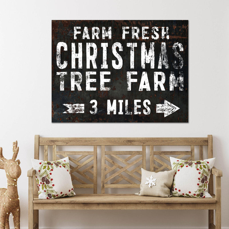 Vintage farmhouse Christmas tree farm canvas sign in distressed black