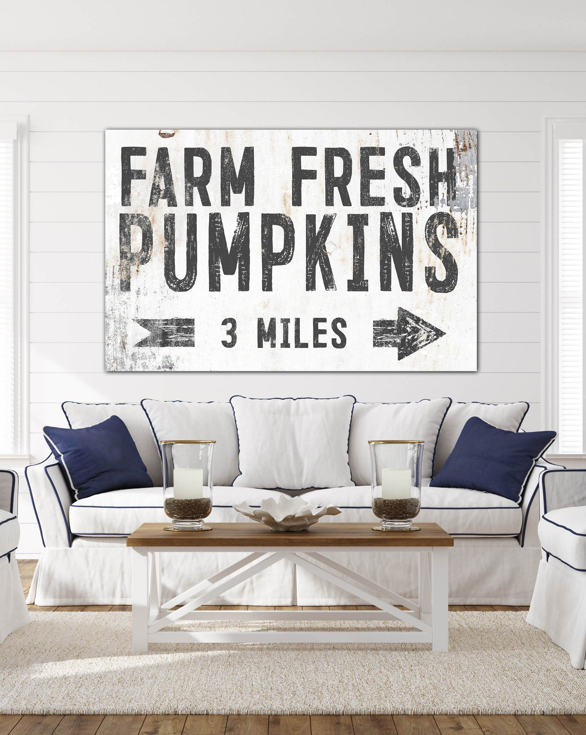 Farm Fresh Pumpkins White Farmhouse Canvas Wall Art - LC56