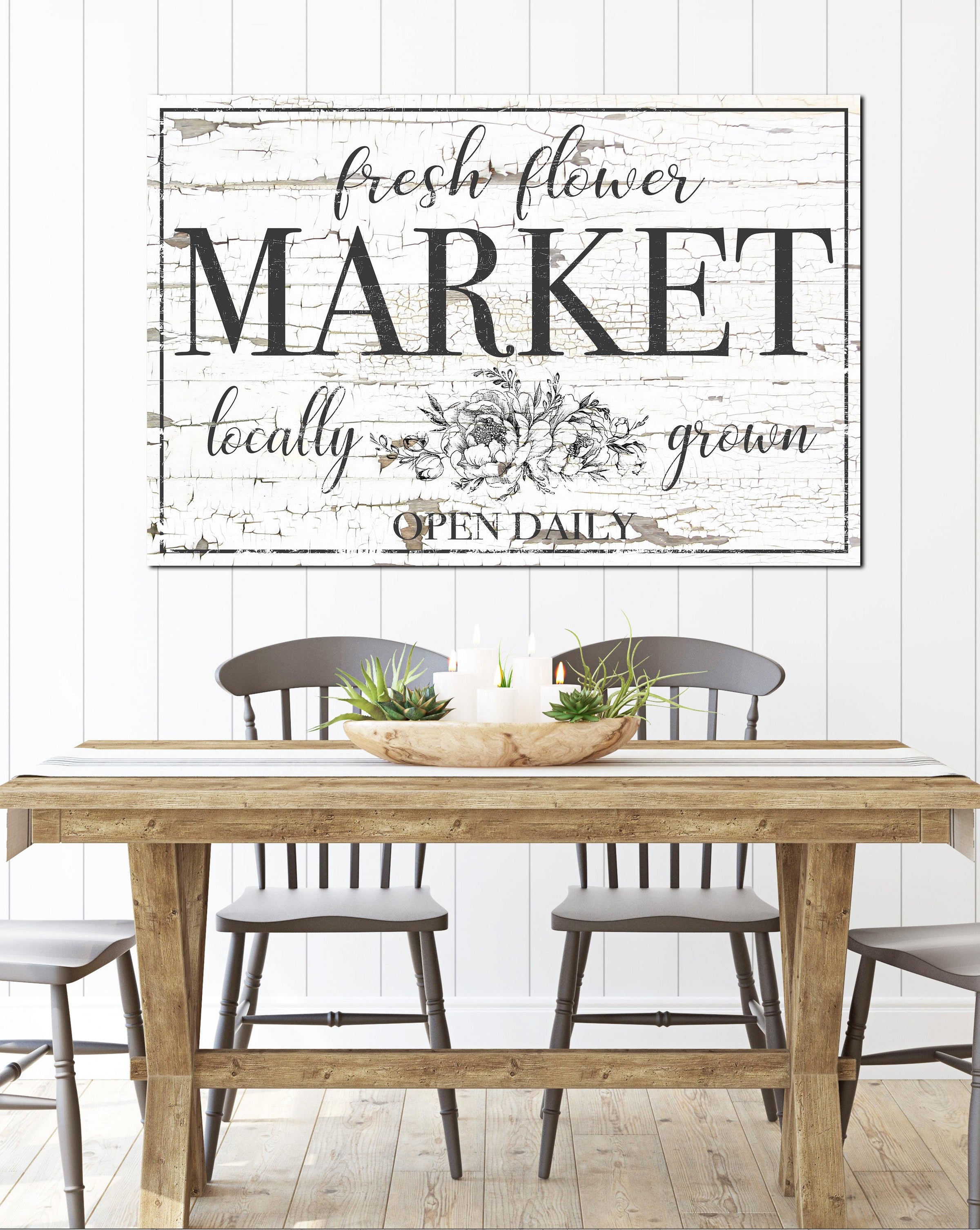 Fresh Flower Market Vintage Sign - Farmhouse Decor Canvas Art