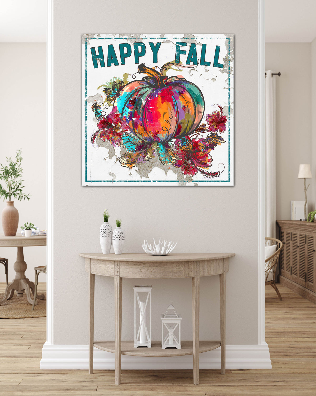 Happy Fall Colorful Pumpkin Canvas Wall Art  - LC65