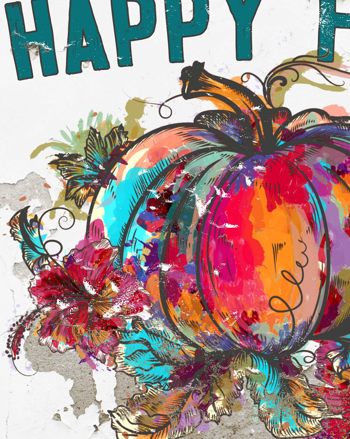 Happy Fall Colorful Pumpkin Canvas Wall Art  - LC65