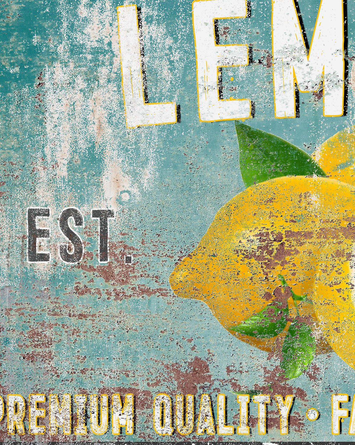 Farmhouse Lemon & Blue Metal Style Wall Art Canvas
