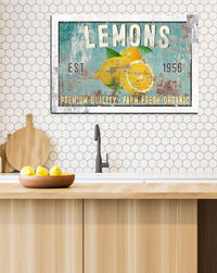 Farmhouse Lemon & Blue Metal Style Wall Art Canvas