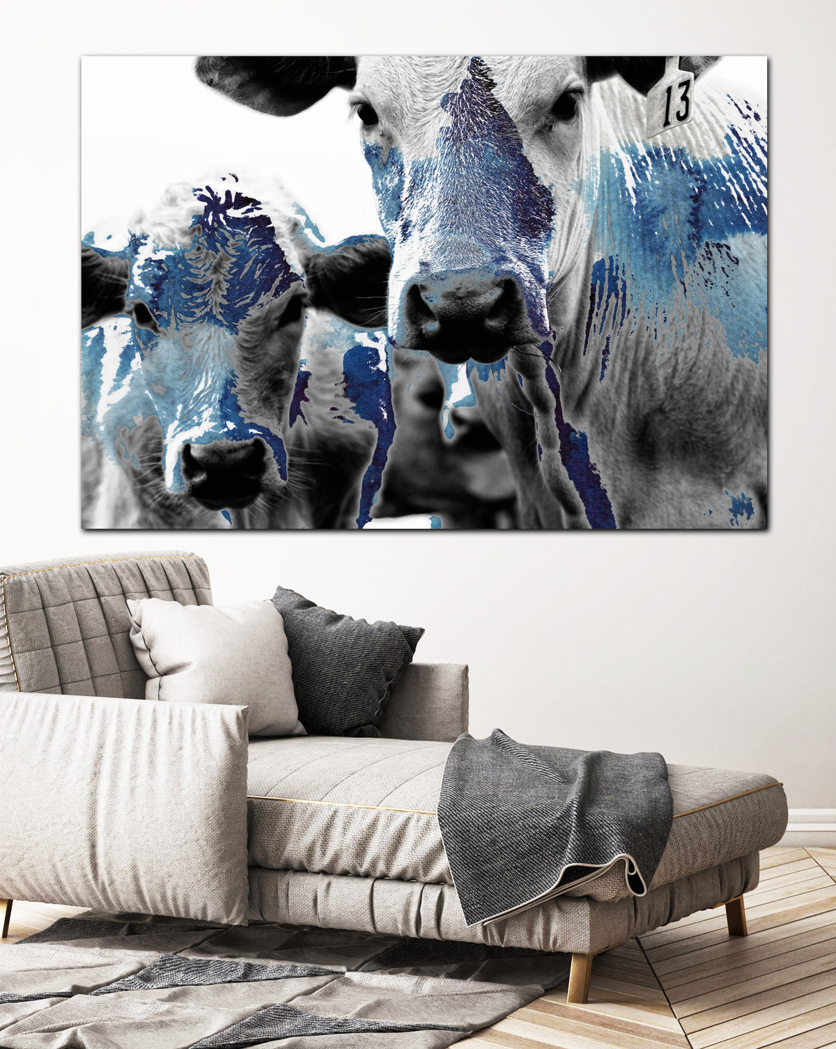 Blue Watercolor Cows Art Farmhouse Decor Canvas Art - LC72