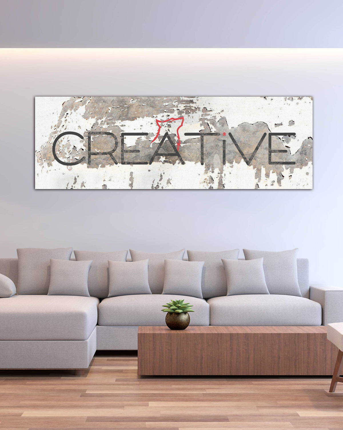 Long Chippy White & Grey Logo to Canvas Wall Art Print - LS30