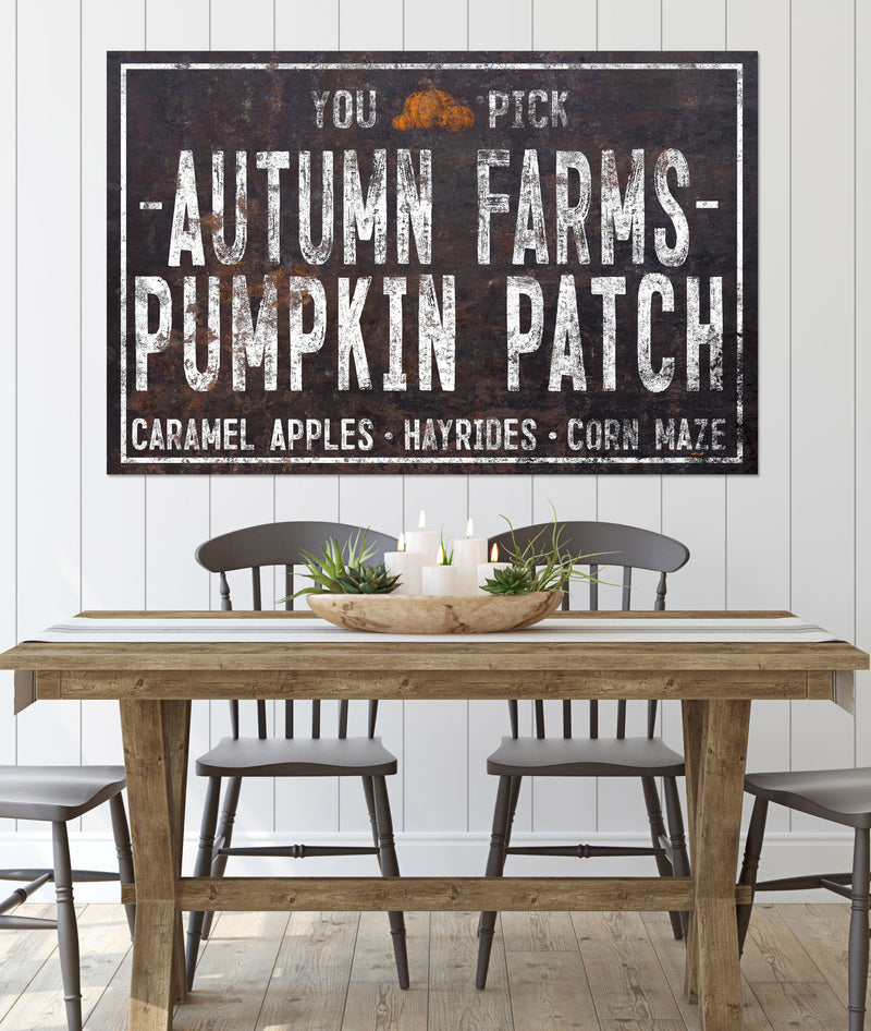 Autumn Farms Pumpkin Patch Black Canvas Print - Farmhouse Fall Decor