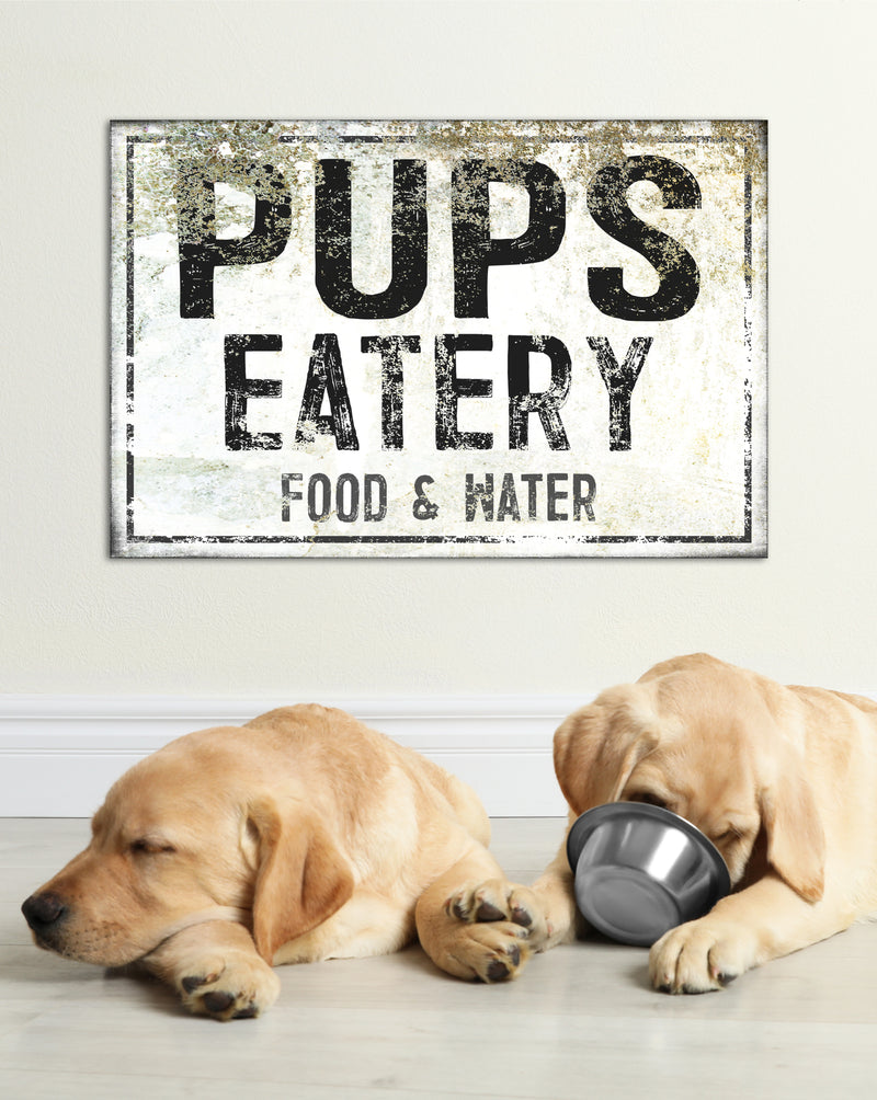 Pups Eatery Food and Water Farmhouse Decor Canvas Art