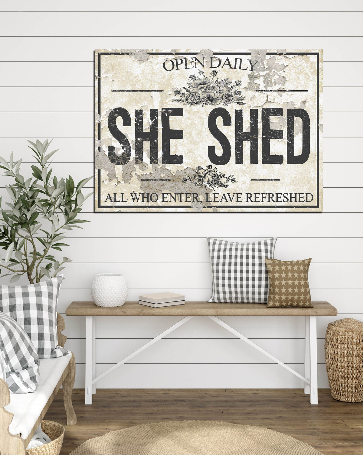 She Shed Chippy CREAM Canvas Wall Art - LC62