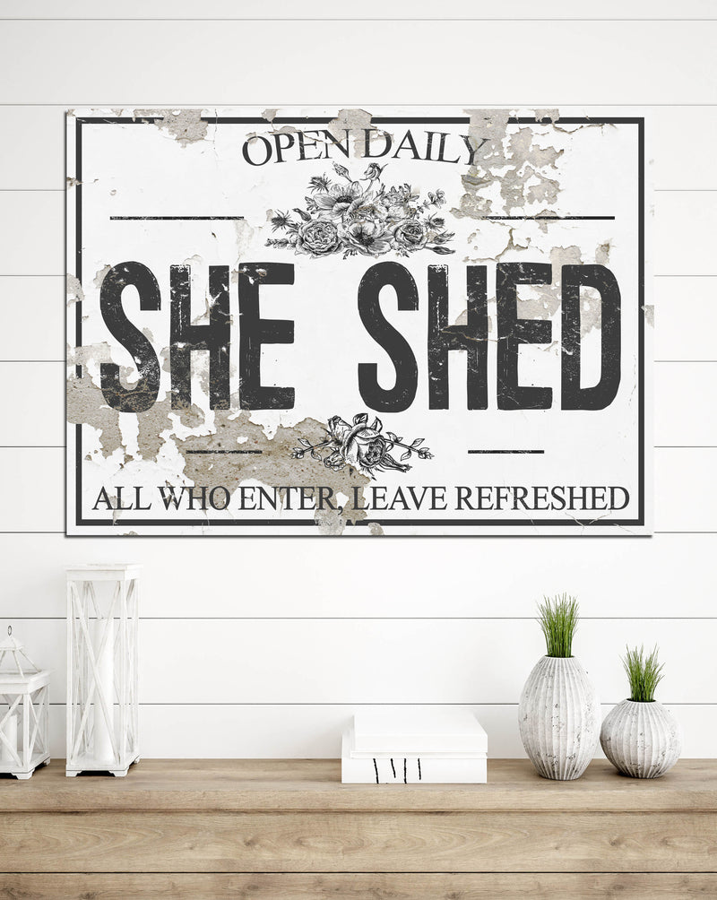 She Shed Chippy WHITE Canvas Wall Art - LC63