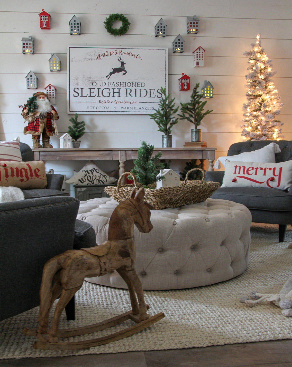 Sleigh Ride Farmhouse Christmas Sign - Vintage Reindeer Holiday Wall Art CANVAS