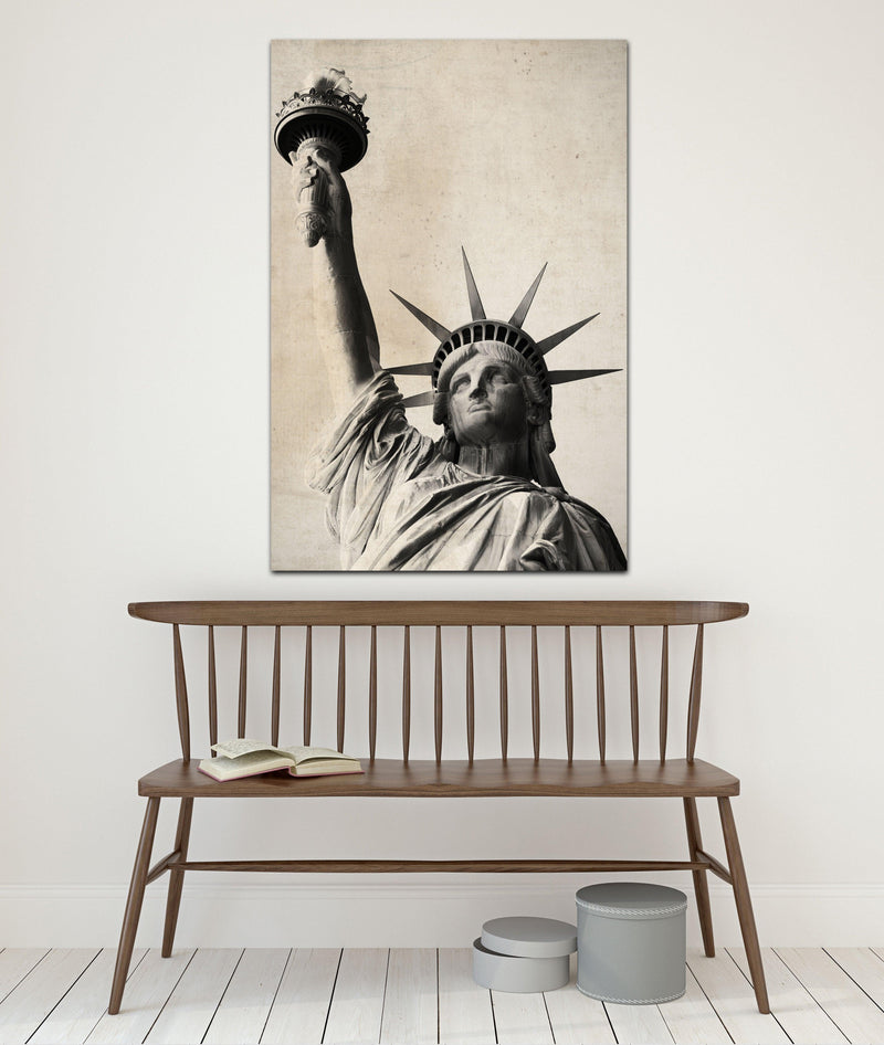 Statue Of Liberty Vintage Farmhouse Canvas Wall Art