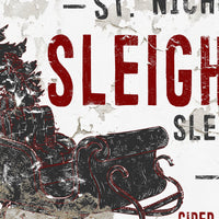 Chippy farmhouse sleigh rides wall art with vintage distressed design.

