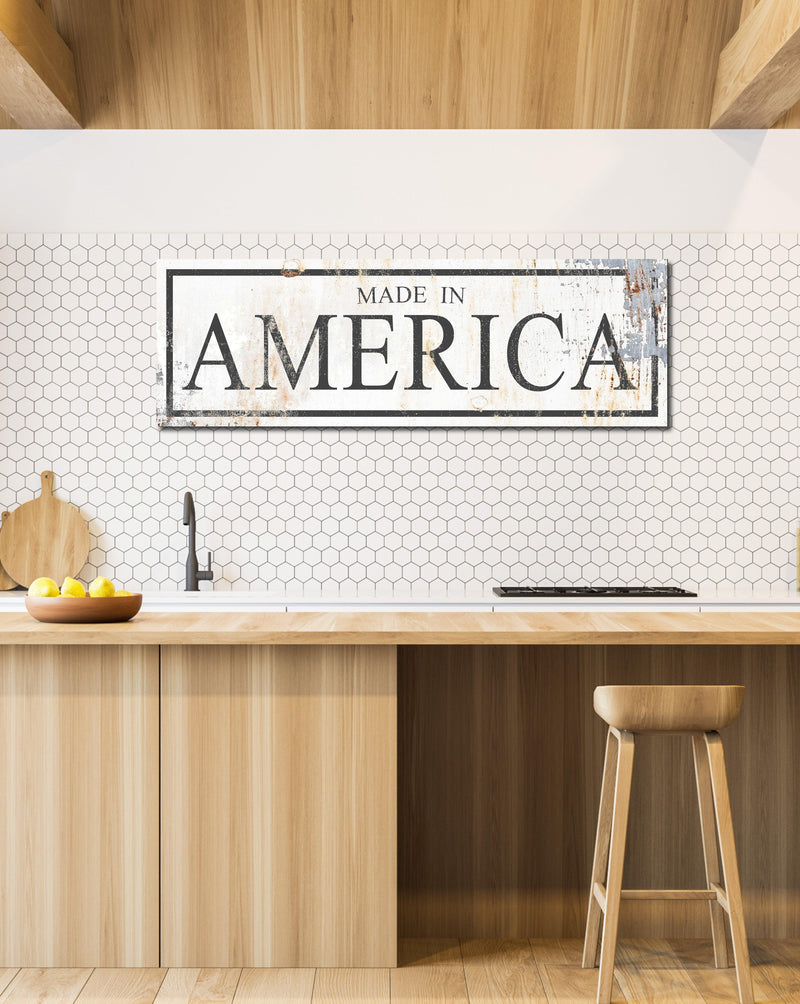 Made in America - White Vintage Farmhouse Canvas Art