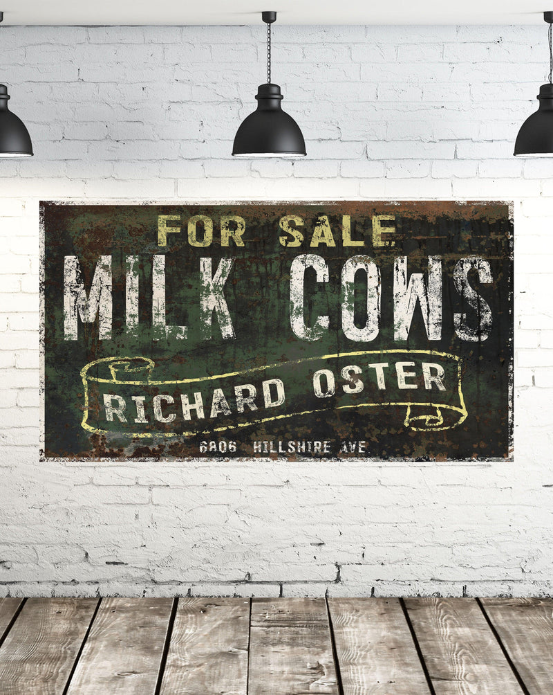 Milk Cows For Sale Vintage Sign - Large Farmhouse Signs Faux Metal Sign in Canvas